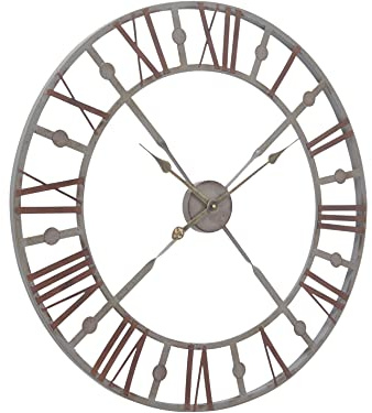 Saville Designs Metal Antique Skeletal Wall Clock, 70 cm Diameter, Grey