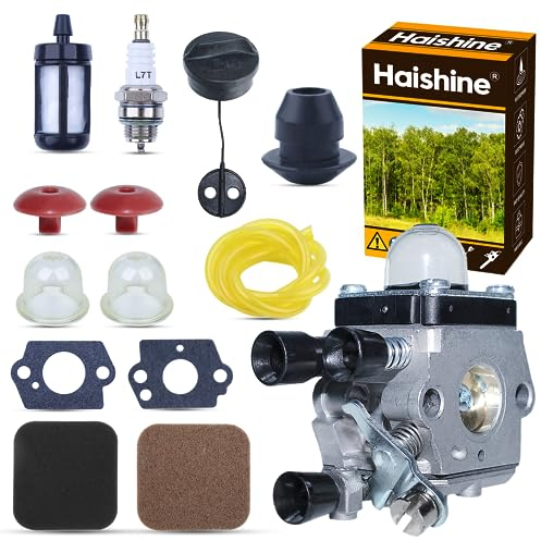 Haishine C1Q-S97 Vergaser Kit für STIHL FS75 FS80 FS80R FS85 FS85R FS85T FS85RX HS75 HS80 HS85 HL75 HL75K FH75 HT70 mit Kraftstoffleitung/Tankdeckel/Zündkerze/Luftfilter für Heckenschere Weedeater