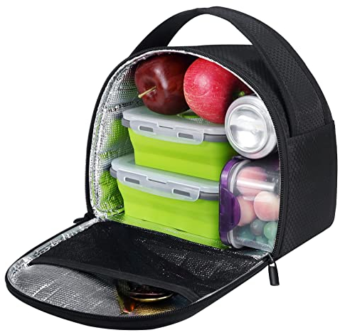 Gloppie Bolsa de Almuerzo, Lonchera Aislada Urban Food Para Hombres & Mujeres, Bolsa Térmica Porta Alimentos Para Caja Bento, Contenedores de Almuerzo para Adultos, Bolsa de Enfriamiento Panal Negro