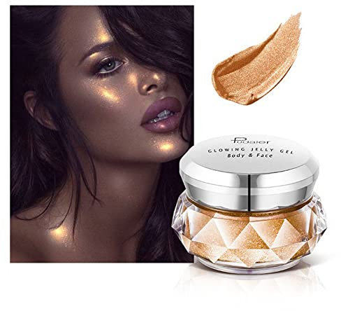 Natürliches Gesichtspuder-Rouge Highlighter, Jelly Highlighter, Glitzer Lidschatten, Lidschatten & Highlighter, Glitter Highlights Powder für Face und Body, Sanfter Schimmer & Seidig Zart #04