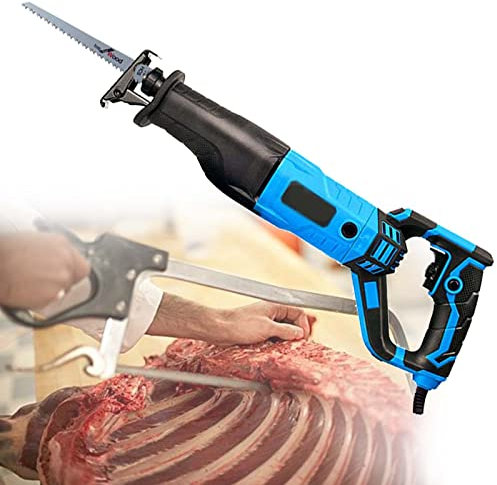 Scie à Couteaux à Vitesse Variable,Scie à Os de Boucher Professionnels pour Couper Les Os et Viande Congelée,Scie Sabre avec 4 Lames de Scie pour Os,Métal,Bois,1050w