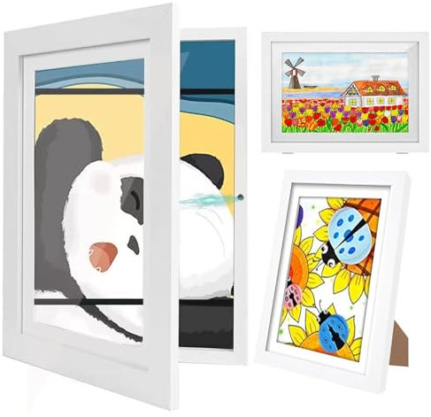 SanerDirect A4 Bilderrahmen, Bilderrahmen Kinderzeichnungen A4, Frontöffnung Kinder Kunst Rahmen Aufklappbar A4, Ideal für Kinderzeichnungen, Kunstwerken, Schule, Familie (Weiß, 1 STÜCK)