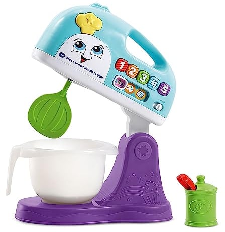 VTech - V-Mix, Mon Robot Pâtissier Magique, Mixeur Blender Cuisine Enfant, Dinette Interactive, 18 Pièces et Accessoires de Jeu, Cadeau Enfant Fille et Garçon de 2 Ans à 6 Ans - Contenu en Français
