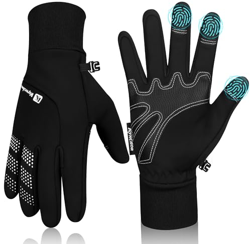 IRYNA Fahrradhandschuhe Thermo Winterhandschuhe Herren Damen, Wasserabweisende Touchscreenhandschuhe Winddichte Laufhandschuhe rutschfeste Sporthandschuhe (Schwarz, XL)