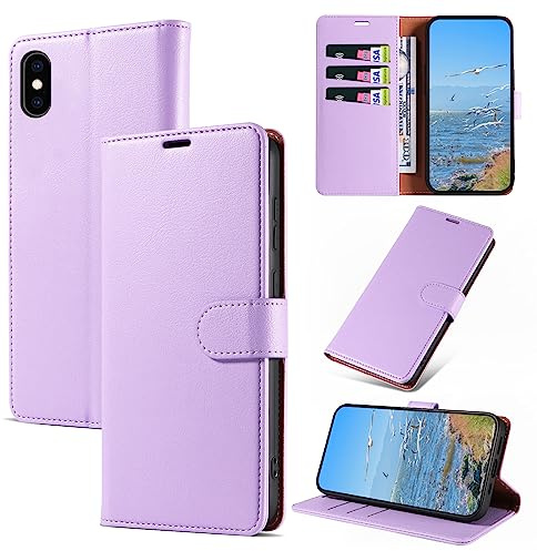 KKEIKO Handyhülle für iPhone XS Max Hülle, Magnet Klappbar Handyhülle mit Kartenfach, PU Leder Stoßfest Schutzhülle für iPhone XS Max, Violett