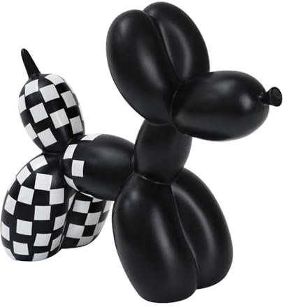 Notakia Schwarz-weiß Kariertes Rennwagen-Muster, Ballon-Hundestatue, Basteln, Wohnzimmer, Desktop-Dekorationen, handgefertigt, modern, kleines Regal, Dekoration, Tierstatue, Ornament, Heimdekoration,