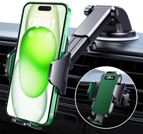 VANMASS Handy Halterung Auto 2025 Neuste Farbe Armeegrün Version 4 in 1 Handyhalter für Auto Saugnapf & Lüftung Super Stabil Handyhalterung Auto für iPhone 16 Pro Max iPhone 15 Plus 14 Samsung Huawei