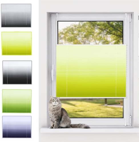 Plissee ohne Bohren Plissees Klemmfix 45 x 70 cm Sonnenschutz Easyfix Lichtdurchlässig Jalousie Easyfix Plisseerollo mit Klemmträger / -fix für Fenster und Tür, Gelb