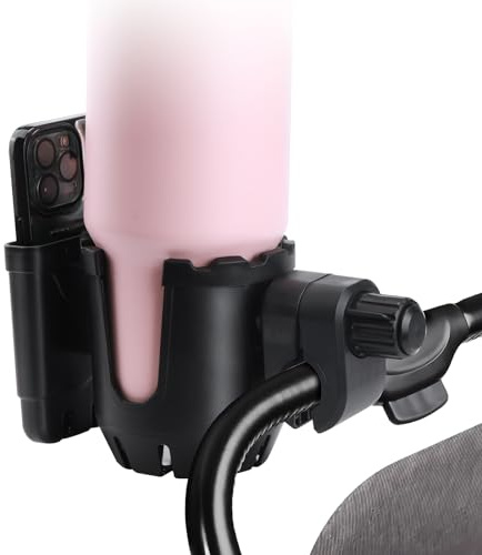 BSRESIN Stroller Cup Holder Compatible with Stanley Cups (30/40 oz), 2-in-1 Compatible with Stanley Cups Holder for Cup and Phone (Black), BSRESIN-120