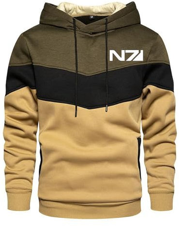 SIDHU Herren Hoodie für Mass Effect N7 Packbare Patchwork Kapuzenpullover Streetwear Casual Hooded Sweatshirt für Wandern Reisen Camping,Army Green-XL