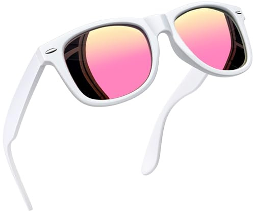 Joopin Square Sunglasses Polarised UV400 Protection Men Women White Pink