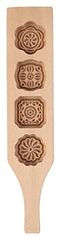 Wooden Cookie Mould, 4 Flower Shape Pattern DIY Handmade Baking Mould Chinese Traditional Mid-Autumn Festival Moon Cake Molds for Muffin Chocolate Pumpkin Pie(#1)