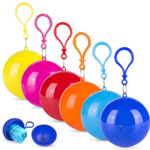 WIYETY Poncho De Pluie d'urgence en Ball: Pack De 6, Poncho Portable PE, Imperméable en Plastique, pour Camping, Voyage & Plein Air (Rouge, Bleu Ciel, Orange, Jaune, Rose Foncé, Bleu Foncé)