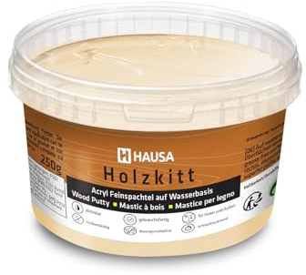 HAUSA Holzkitt 250 g Eiche Mittel Holzspachtelmasse, Kitt für Holz, Holzspachtel/Füllmasse zum Reparieren von Holzschäden gebrauchsfertig ausgezeichnete Füllkraft schnelltrocknend rissbeständig