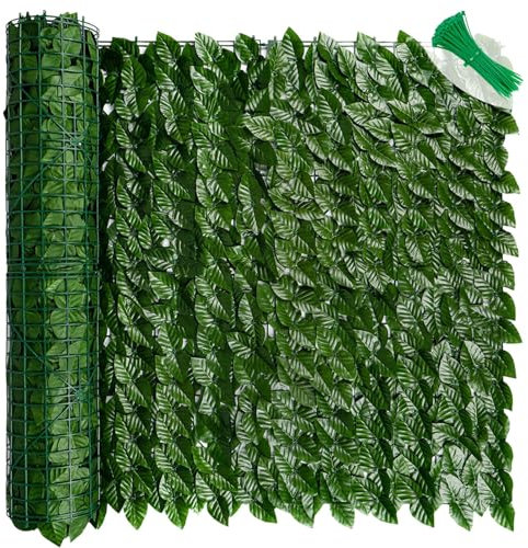 LEIVESTE Siepe Finta Per Recinzione,Recinzione Giardino Esterno,Frangivista Balcone, Da Esterno Copri Ringhiera Balcone,Rete Con Foglie Finte Da Esterno 40 fascetti verdi omaggio (Lauro, 1 x 6 Mt)