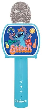 Lexibook, Disney Stitch, Micrófono Bluetooth con función de Cambio de Voz, Altavoz Incorporado, Soporte para teléfono Incluido, Color Blue, Talla única (MIC240D)