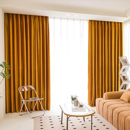 Beydodo Verdunklungsvorhänge Orange, Gardinen mit Schlaufen 2er Set 132x138CM Nordisch Einfach Gardinen Blickdicht Ösenvorhänge Kinderzimmer Wohnzimmer