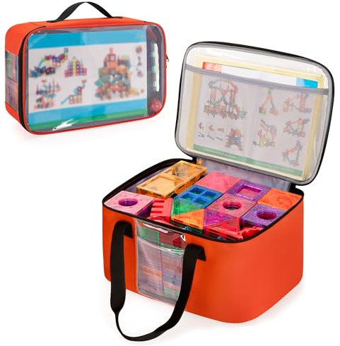 Rexmica 2pcs Magnetic Tiles Storage Organizer Bag, Magnet Building Tiles Travel Bag Case with Visible Top, Toy Storage Bag for Construction Building Toy, Magnet Toy, Interlocking Building Blocks