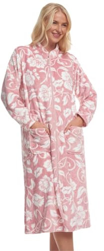 Suzy & Me Vestaglia da donna con zip frontale morbida stampata, Rosa (dusky pink), 16-18