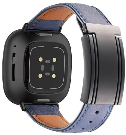 Leder Armbänder für Fitbit Versa 4/Versa 3/Sense/Sense 2 Armband, mit Verstellbar Magnetische Faltschließe aus Edelstahl Elegant Ersatzarmband für Damen Herren mit Fitbit Versa 4/3 (F,M)
