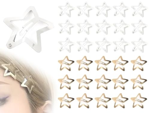 AOYEGIC 30 Stück Stern Haarspangen,Metall Haarschmuck mit Schnappverschluss,ausgehöhlte Hair Clips,Nette kleine haarklammer,Aesthetic Accessoires,Für Frauen Und Mädchen Kopfschmuck(Gold und Silber)