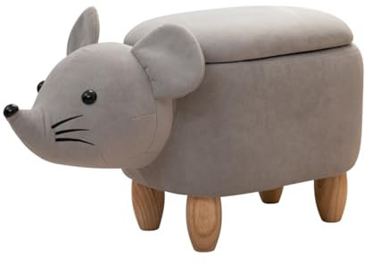 SVITA Tierhocker Stauraum Kinderhocker Sitzhocker Kinderzimmer Sitzbox Maus Grau