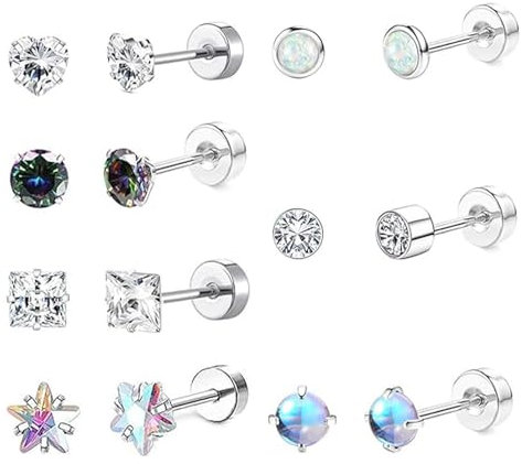 7 Paar Titan Ohrstecker für Empfindliche Ohren Set, Hypoallergenic Titan Ohrringe Damen Mondstein Ohrringe Opal für Damen Mädchen Kinder