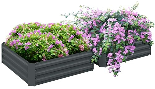 Outsunny Lot de 2 carré Potager de Jardin dim. 100L x 100l x 30H cm - tôle d'acier ondulée Gris foncé