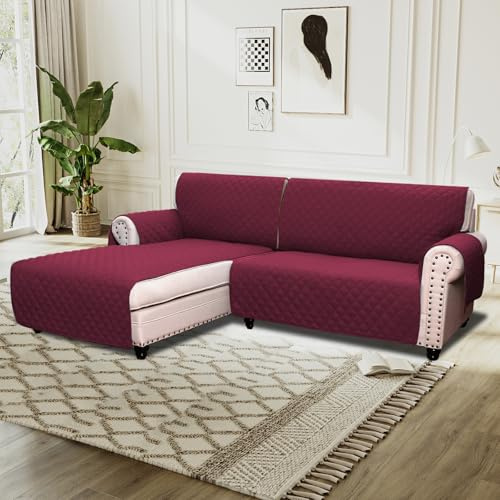 BellaHills Sofa Cover L Shape 2 Piece Couch Cover for Sectional Sofa Non Slip Corner Sofa Cover Water Resistant Chaise Sofa Cover for Dogs (Left Chaise Lounge + 2 Seater, Burgundy)