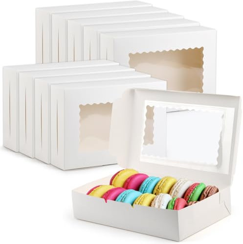 TIMESETL 10 Scatole per Dolci in Cartone Grandi 30x20x7CM Scatola Regalo Cartone Kraft Bianca Scatola con Finestra Trasparente Cookie Box Scatole in Cartone per Dolci Biscotti Cioccolatini Matrimonio