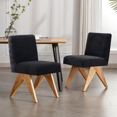 chairus Küche Esszimmerstühle 2er Set Vintage Küchenstühle aus Chenille Armlose Polsterstühle Akzentstühle mit Holzbeinen für Esszimmer Wohnzimmer (Dunkel Grau-2)