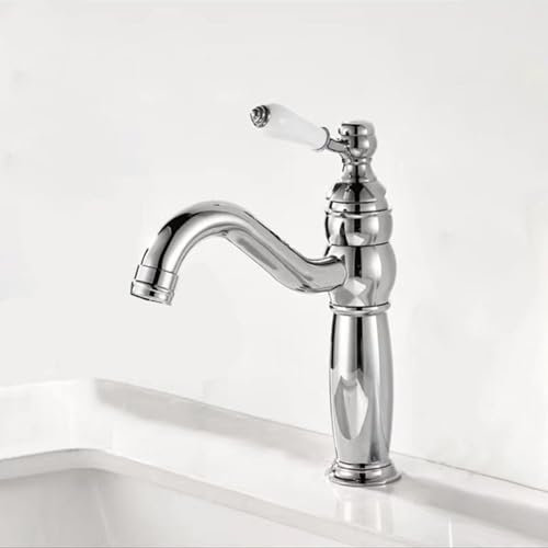 Robinets de baignoire, mitigeur de lavabo de salle de bain, mitigeur monotrou à poignée unique, robinet de salle de bain vintage à bec pivotant, mitigeur de lavabo chromé haut (Chrome Court)
