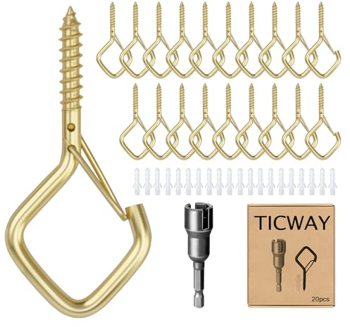 Ticway 20 ganchos Q-Hanger para luces de cadena, perchas de techo para plantas y campanillas de viento, decoraciones de Navidad, ganchos para exteriores, color oro rosa