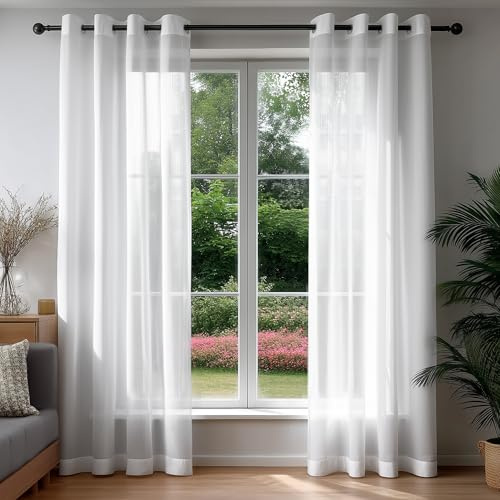 Deconovo Vorhänge mit Ösen Gardinen Transparent Reflektierend Lichtabweisend UV-Schutz Waschbar Vorhang für Wohnzimmer Schlafzimmer Lichtdurchlässig, H229 x B140 cm, Weiß, 2er Set