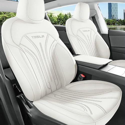 DWJLO Autositzüberzug für Tesla Model Y Juniper 2025 2026 Sitzbezügesets Custom Car Seat Cover Set Sitzbezüge Auflagen Zubehör,Whitestyle