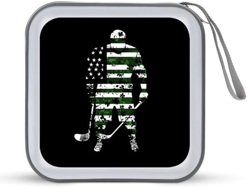 Hockey St Day Patricks Irish Flag with Shamrocks Trendy CD Case Hard Plastic Portable DVD Storage Binder Wallet for Car Home Office