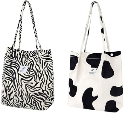 MIYUANGKJ 2 Stück Groß Umhängetasche Damen Cord Tasche Schultertasche Leopardenmuster Tote Bag Handtasche Shopper Arbeitstasche Fashion Stofftasche für Alltag Arbeit Büro Schule Reisen