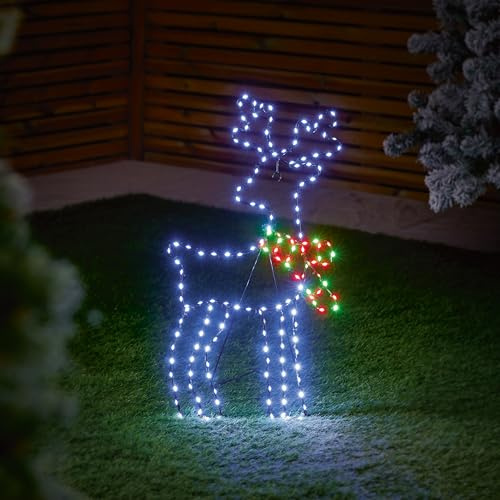 Premier 60 x 33cm Twinkling LED Reindeer Decoration – Flexibrights Outdoor and Indoor Christmas Light with 164 White and Red Green LEDs