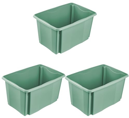 keeeper emil 3x Aufbewahrungsbox mit Dreh-/Stapelsystem, 54,5 x 39 x 29,5 cm, 45 l, Nordic Green