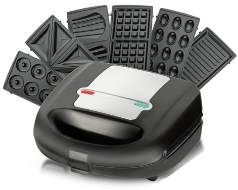 Asixxsix 6-in-1 Elektrischer Sandwichmaker, Panini-Pressgrill, Walnuss-Keksmaschine, Waffeleisen und Donut-Maker mit Abnehmbarer Antihaftplatte, Küchen-Frühstücksmaschine (EU)