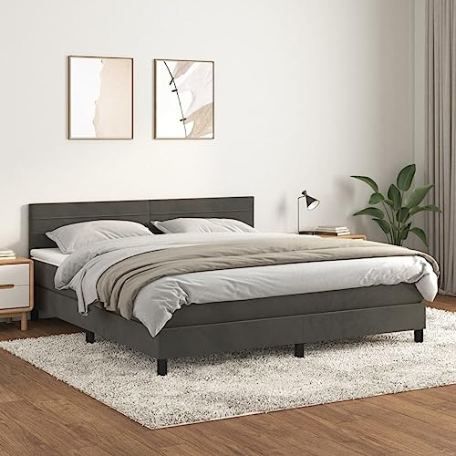 Refined Boxspringbett mit Matratze Dunkelgrau 160x200 cm Samt