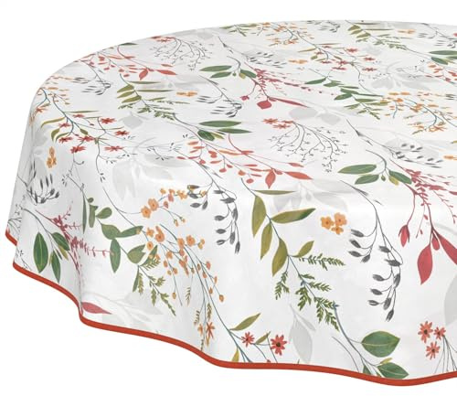 Wachstuchtischdecke Tischdecke abwaschbar Wachstischdecke pflegeleicht wasserabweisend Lotuseffekt Gartentischdecke Natur Rund 120 cm mit Saum (Eingefasst)