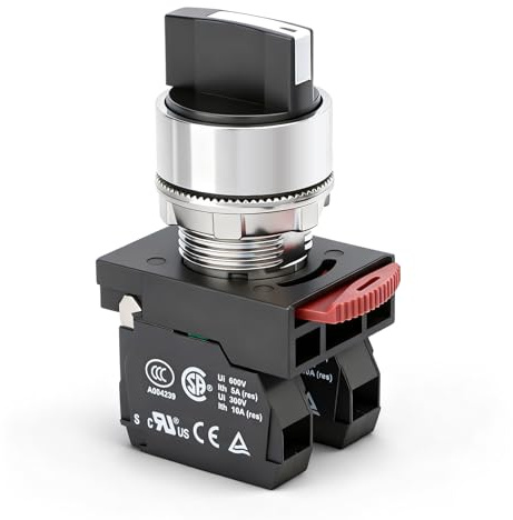 BAOMAIN Commutateur à Sélecteur Rotatif 3 Positions (I-O-II), Tête Métallique 22mm, 2NO (Normalement Ouvert), Interrupteur de Commande Industriel Verrouillable/Maintenu