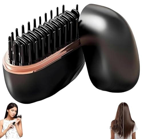 2 in 1 Kabellose Mini Glättebürste mit 3 Temperaturstufen & Aufheizen in 30s - Tragbare Taschen-Glättbürste für Glatte Haare & Locken - 2000mAh Akku für Reise & Unterwegs (schwarz)