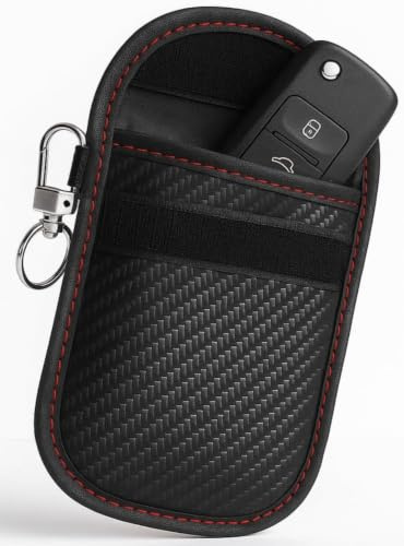 Faraday Pouch for Car Keys, Signal Blocking Case with RFID and Keyless Entry Protection, Carbon Fibre Style Key Fob Bag, Anti-Theft Security Holder to Help Prevent Relay Attacks from Wifi Bluetooth