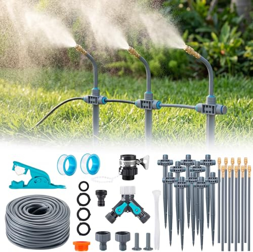 Garten Bewässerungssystem mit Erdspieß 360° Frei Verstellbar, Tropfbewässerung Präziser Durchflussregelung, Sprinklersystem Kühlsystem für Gewächshaus, Hochbeet, Terrasse, Balkontopfpflanzen