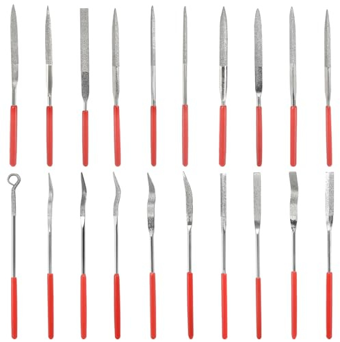 Set di 20 mini lime ad ago Diament per modellismo, accessori per stampante 3D, con impugnatura in gomma, mini lime in metallo, per legno, metallo, vetro, ceramica