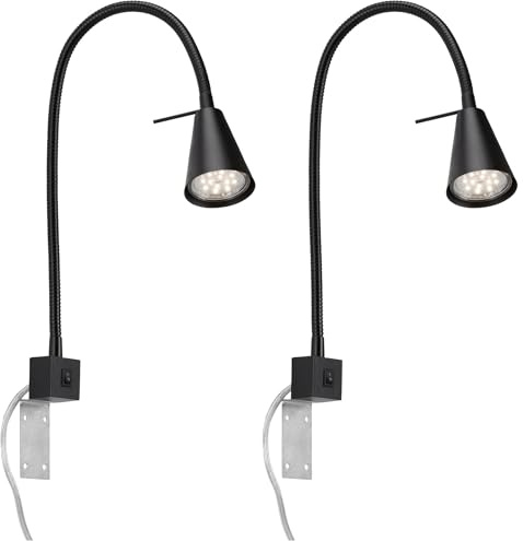BRILONER - LED Leselampe mit Schalter am Gehäuse, schwenkbar, GU10 4,7W, 400lm, warmweißes Licht, Wandleuchte Innen, Wandlampe, Bettlampe, Lampe Bett, Leselicht, Nachttischlampe, 40,3 cm, Schwarz