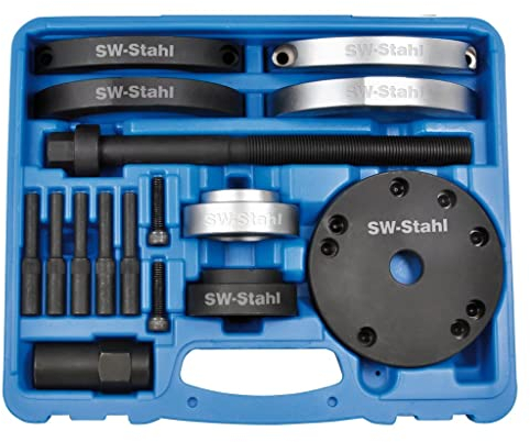 SW-Stahl 301050L Kompaktlager Werkzeugsatz, VAG, 16-teilig I Radlager Ausbau & Einbau I Lagerwechsel Set inkl. Abzieher & Einbauhilfe I KFZ Spezialwerkzeug aus Stahl
