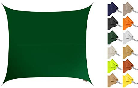 Kookaburra 3.6m Square Water Resistant Garden Patio Sun Shade Sail Canopy 96.5% UV Block with Free Rope (Green)